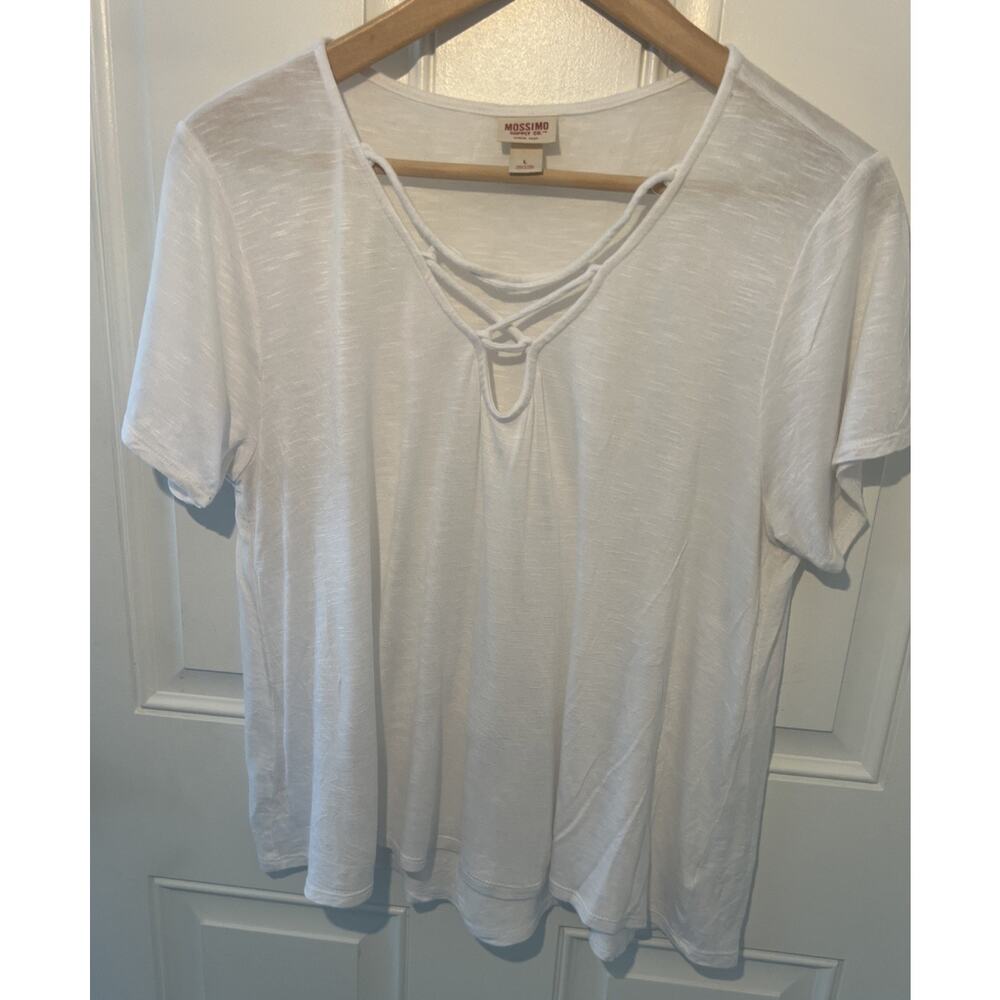Mossimo Casual White Boho crisscross neck T-Shirt  L beach summer  Festival Top
